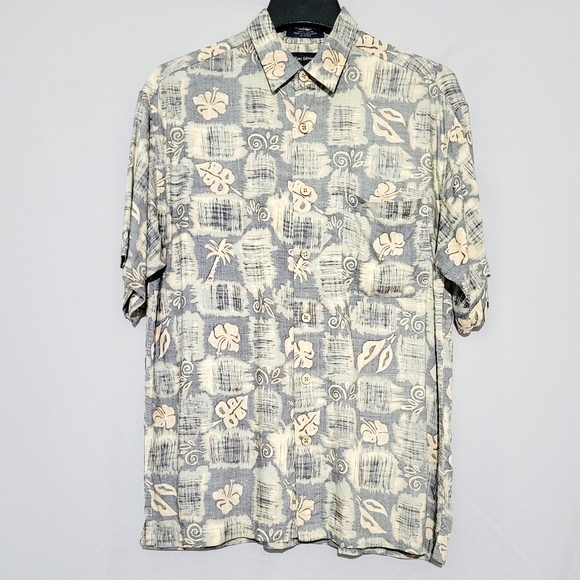 Vintage Marc Edwards Mens Size M floral Hawaiian Print Rayon Button Front Shirt - Picture 1 of 7